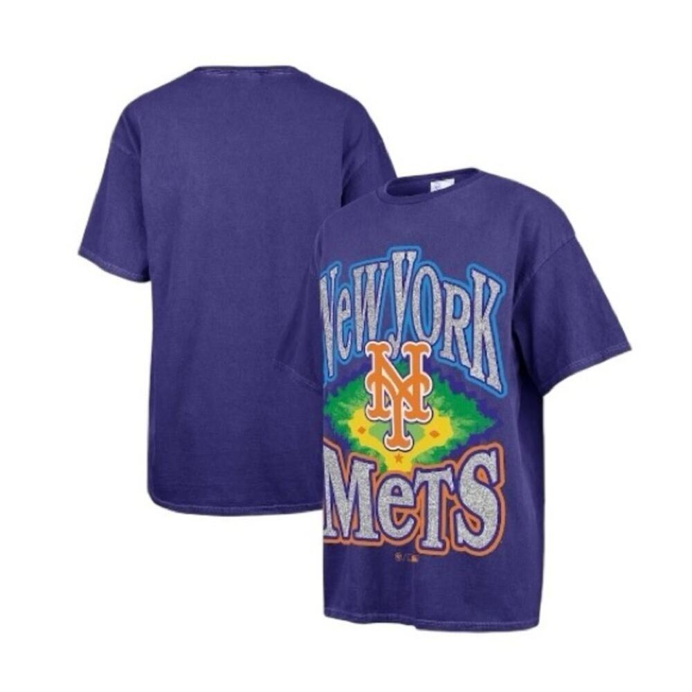 NWT Women's New York Mets '47 Navy Flashing Lights Boyfriend T-Shirt Size Small